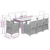9 Piece Garden Dining Set with Cushions Black Poly Rattan - Extra Image
