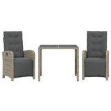3 Piece Bistro Set with Cushions Grey Poly Rattan - Front View