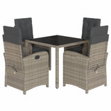 5 Piece Garden Dining Set with Cushions Grey Poly Rattan - Front View