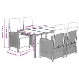 5 Piece Garden Dining Set with Cushions Grey Poly Rattan - Extra Image
