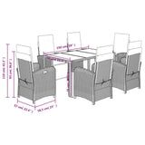7 Piece Garden Dining Set with Cushions Grey Poly Rattan