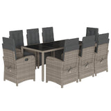 9 Piece Garden Dining Set with Cushions Grey Poly Rattan