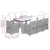 9 Piece Garden Dining Set with Cushions Grey Poly Rattan