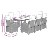 9 Piece Garden Dining Set with Cushions Grey Poly Rattan - Extra Image