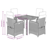 5 Piece Garden Dining Set with Cushions Black Poly Rattan - Extra Image