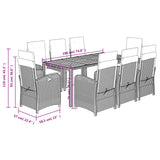 9 Piece Garden Dining Set with Cushions Black Poly Rattan - Extra Image