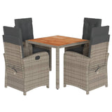 5 Piece Garden Dining Set with Cushions Grey Poly Rattan - Front View