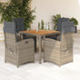 5 Piece Garden Dining Set with Cushions Grey Poly Rattan