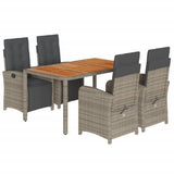 5 Piece Garden Dining Set with Cushions Grey Poly Rattan