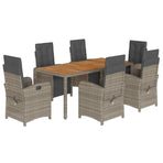 7 Piece Garden Dining Set with Cushions Grey Poly Rattan