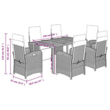 7 Piece Garden Dining Set with Cushions Grey Poly Rattan