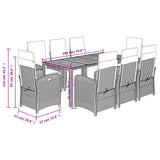 9 Piece Garden Dining Set with Cushions Grey Poly Rattan