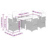 7 Piece Garden Dining Set with Cushions Grey Poly Rattan - Extra Image