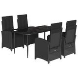 5 Piece Garden Dining Set with Cushions Black Poly Rattan - Front View