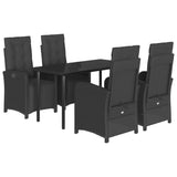 5 Piece Garden Dining Set with Cushions Black Poly Rattan - Front View