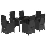 7 Piece Garden Dining Set with Cushions Black Poly Rattan - Front View