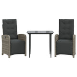 3 Piece Bistro Set with Cushions Grey Poly Rattan - Front View