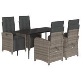5 Piece Garden Dining Set with Cushions Grey Poly Rattan - Front View