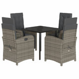 5 Piece Garden Dining Set with Cushions Grey Poly Rattan - Front View