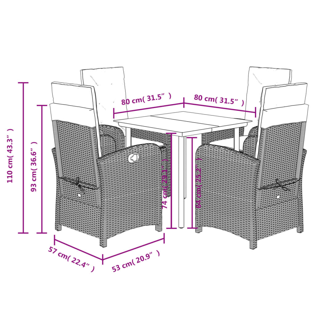 5 Piece Garden Dining Set with Cushions Grey Poly Rattan
