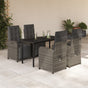 5 Piece Garden Dining Set with Cushions Grey Poly Rattan