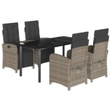 5 Piece Garden Dining Set with Cushions Grey Poly Rattan - Front View