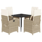 5 Piece Garden Dining Set with Cushions Beige Poly Rattan - Front View