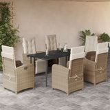 7 Piece Garden Dining Set with Cushions Beige Poly Rattan
