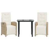3 Piece Bistro Set with Cushions Beige Poly Rattan - Front View