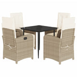 5 Piece Garden Dining Set with Cushions Beige Poly Rattan - Front View
