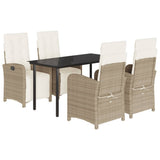 5 Piece Garden Dining Set with Cushions Beige Poly Rattan - Front View