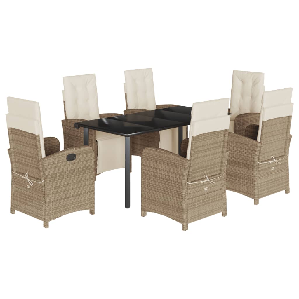 7 Piece Garden Dining Set with Cushions Beige Poly Rattan