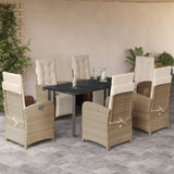 7 Piece Garden Dining Set with Cushions Beige Poly Rattan