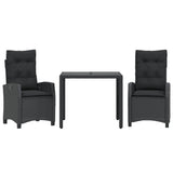 3 Piece Garden Dining Set with Cushions Black Poly Rattan
