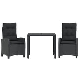 3 Piece Garden Dining Set with Cushions Black Poly Rattan - Front View