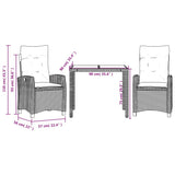 3 Piece Garden Dining Set with Cushions Black Poly Rattan