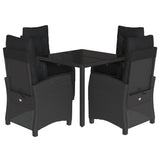 5 Piece Garden Dining Set with Cushions Black Poly Rattan - Front View