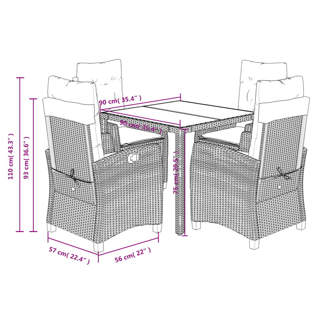 5 Piece Garden Dining Set with Cushions Black Poly Rattan