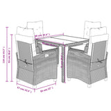 5 Piece Garden Dining Set with Cushions Black Poly Rattan
