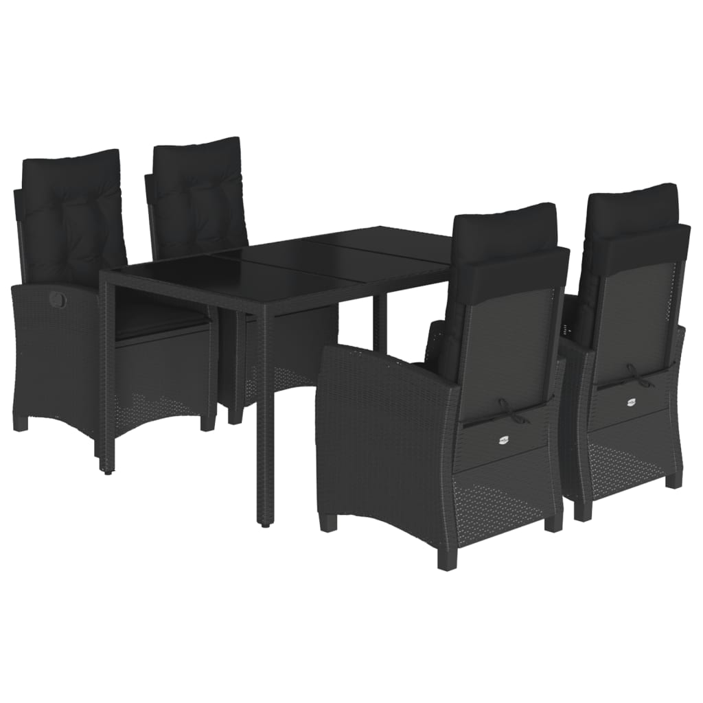 5 Piece Garden Dining Set with Cushions Black Poly Rattan