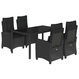 5 Piece Garden Dining Set with Cushions Black Poly Rattan