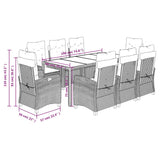 9 Piece Garden Dining Set with Cushions Black Poly Rattan - Extra Image