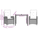 3 Piece Garden Dining Set with Cushions Grey Poly Rattan