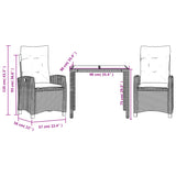 3 Piece Garden Dining Set with Cushions Grey Poly Rattan - Extra Image