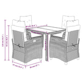 5 Piece Garden Dining Set with Cushions Grey Poly Rattan