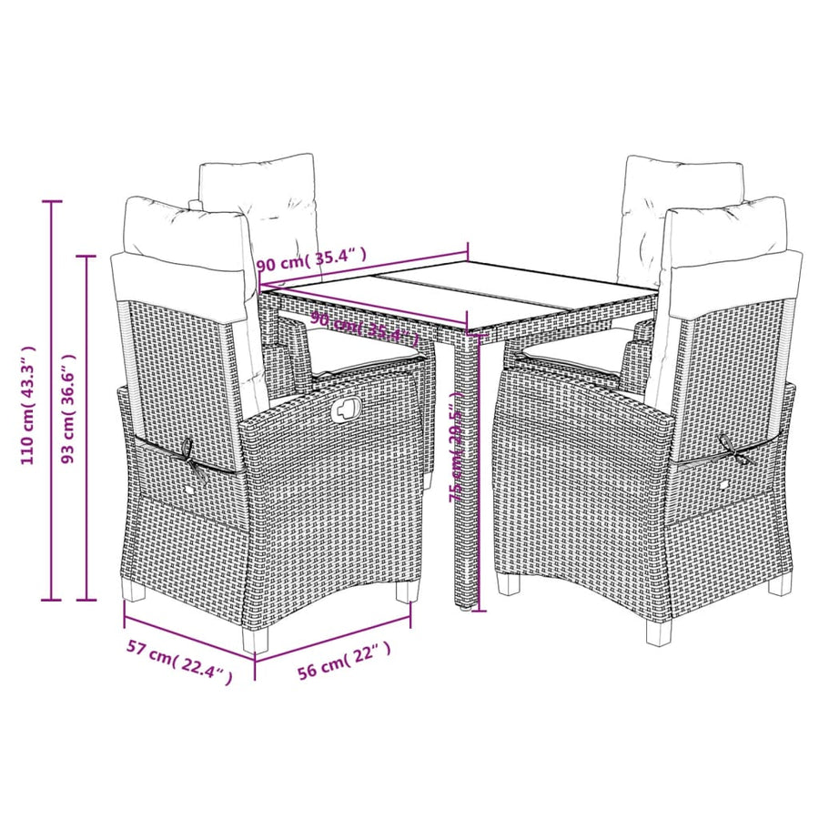 5 Piece Garden Dining Set with Cushions Grey Poly Rattan