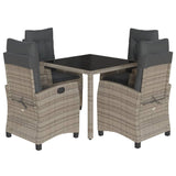 5 Piece Garden Dining Set with Cushions Grey Poly Rattan - Front View