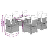 7 Piece Garden Dining Set with Cushions Grey Poly Rattan