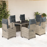 7 Piece Garden Dining Set with Cushions Grey Poly Rattan