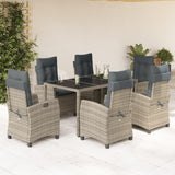 7 Piece Garden Dining Set with Cushions Grey Poly Rattan